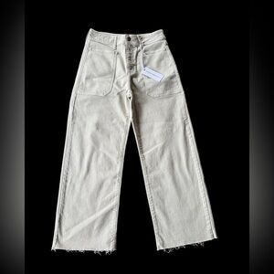 Just Black Denim HR Utility Wide Leg Jeans Women 28 Cream Raw Hem NWT Made USA